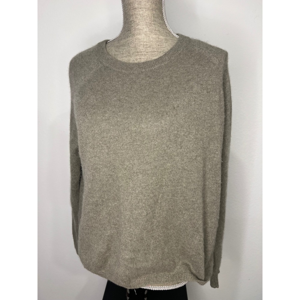 Minnie Rose Cashmere Sweater Womens Small Olive Taupe Excellent Raglan Crewneck